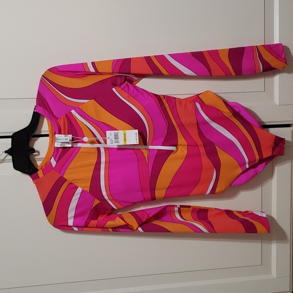 NWT Trina Turk Half Zip Paddle Suit Open Back Swimsuit Rash Guard Vivid Vista - Picture 2 of 4